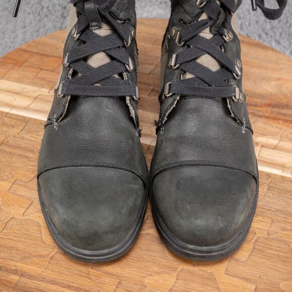 Sorel Carly Lace Up Leather and Canvas Moto Buckle Boots 6.5 - Picture 3 of 10